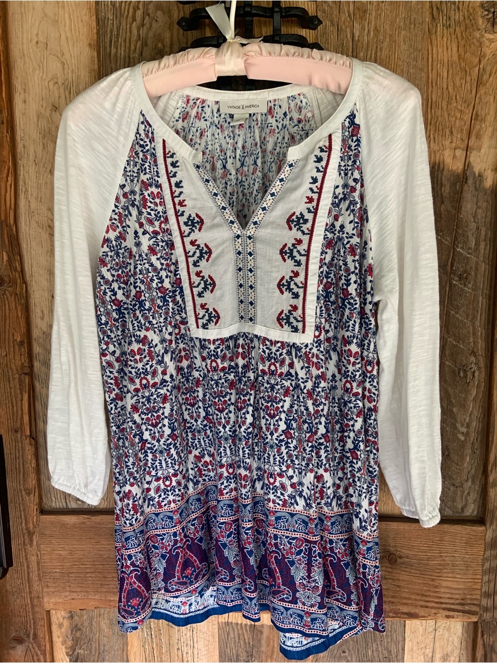 Vintage X America Bohemian Embroidered Tunic Blouse Top